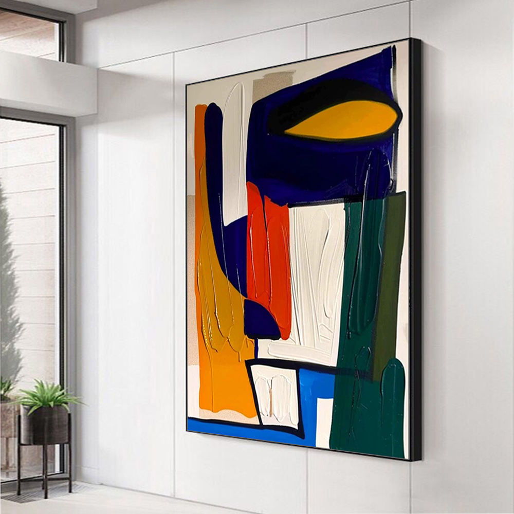 Modern Color Block Textured Wall Art – Hand-Finished Abstract Canvas for Living Room Decor