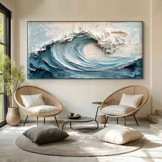 Large Ocean Wave Wall Art – Textured Coastal Canvas Decor