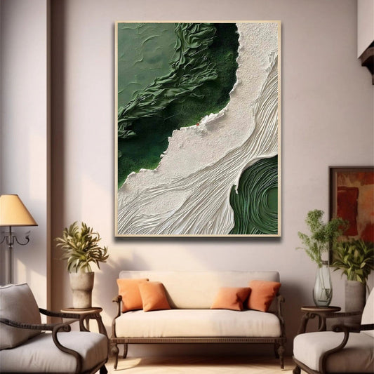 Green Textured Abstract Wall Art – Modern Luxury Canvas with Floating Frame | Large Statement Wall Decor