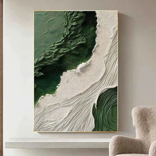 Green Textured Abstract Wall Art – Modern Luxury Canvas with Floating Frame | Large Statement Wall Decor